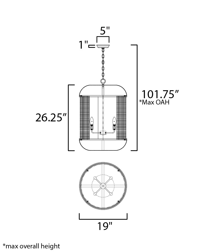 Cestino Pendant dimensions diagram