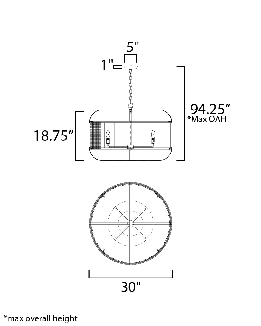 Cestino Pendant dimensions diagram