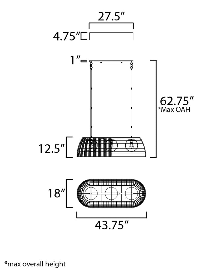 Macrame 3-Light Linear Pendant dimensions diagram