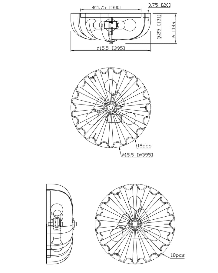 Bundt 15" Flush Mount dimensions diagram
