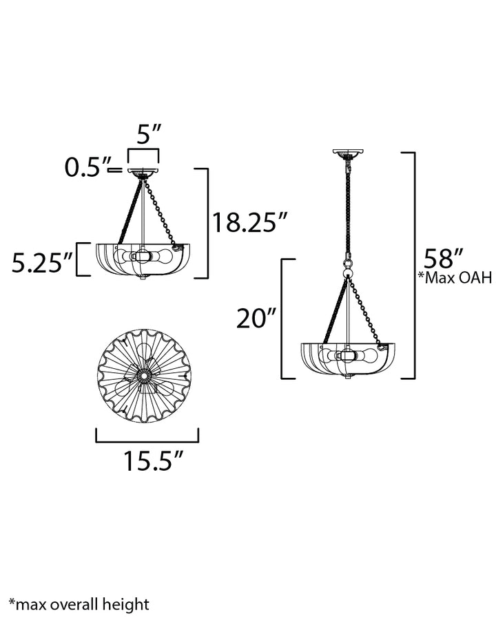 Bundt 15" Pendant / Semi-Flush Mount dimensions diagram