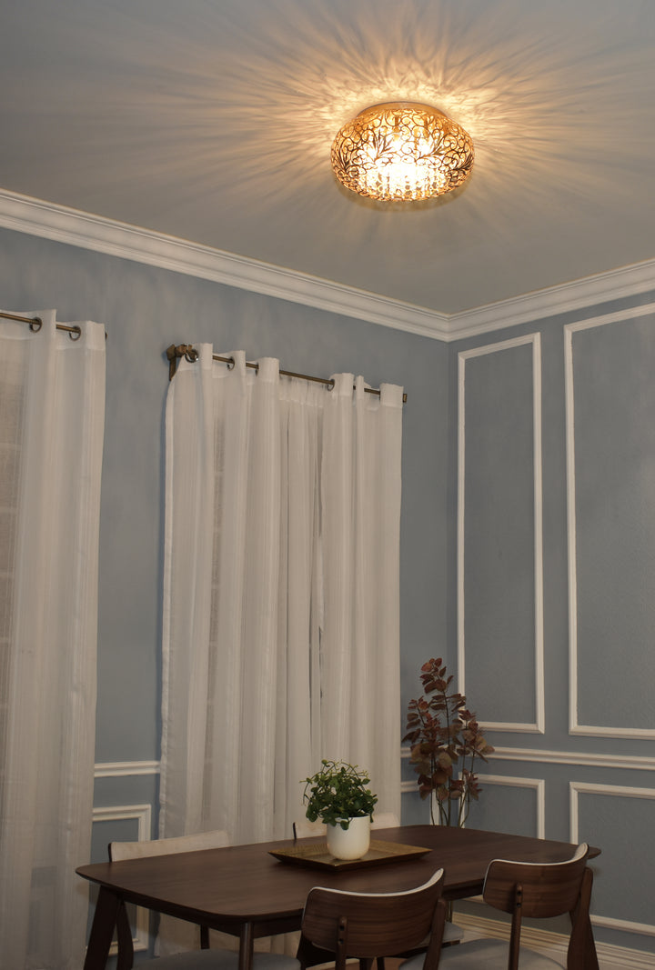 Arabesque 7-Light Flush Mount Golden Silver room setting