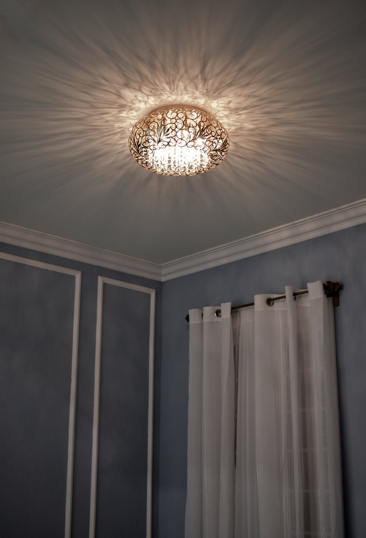Arabesque 7-Light Flush Mount Golden Silver room setting