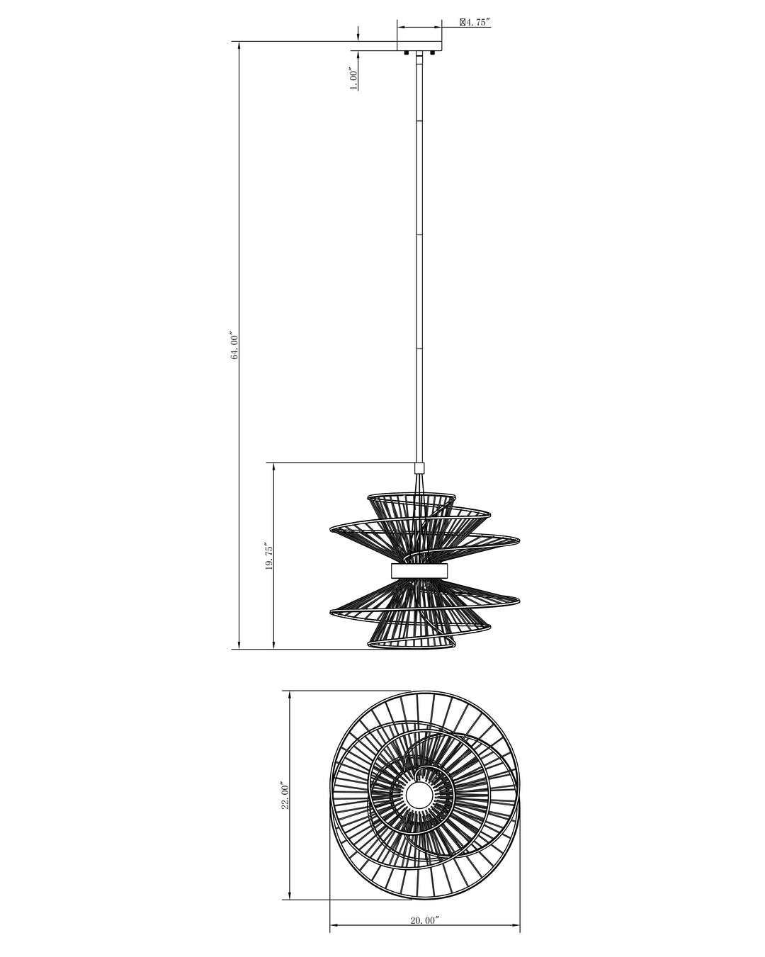 Zeta Medium LED Pendant dimensions diagram
