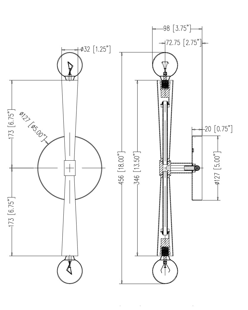 Rome 2-Light Wall Sconce dimensions diagram