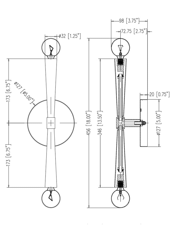 Rome 2-Light Wall Sconce dimensions diagram