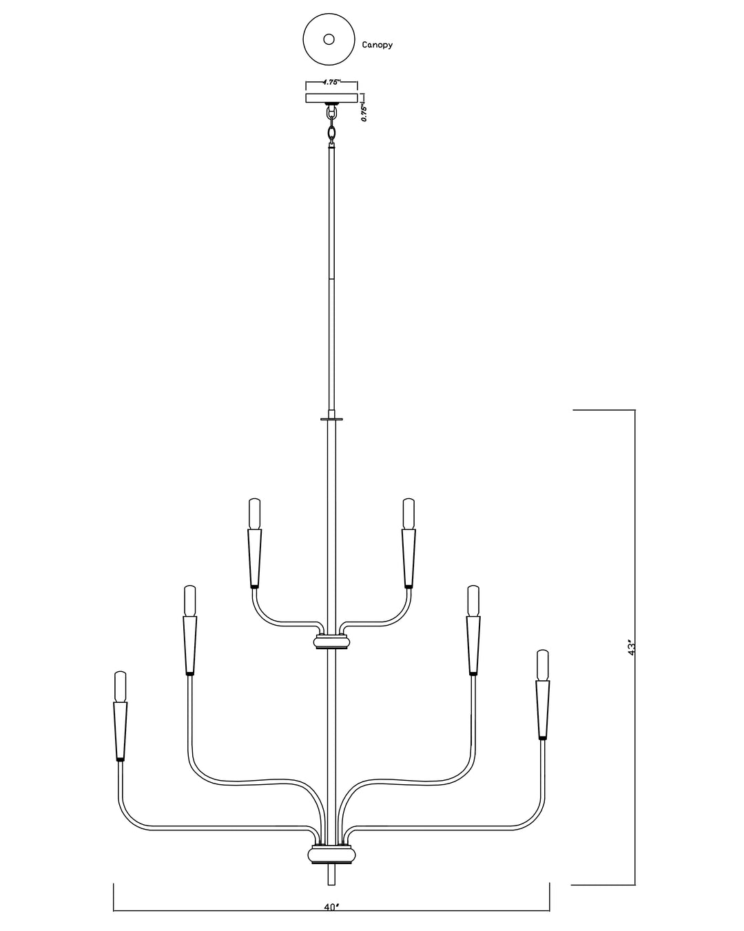 Vela Chandelier dimensions diagram