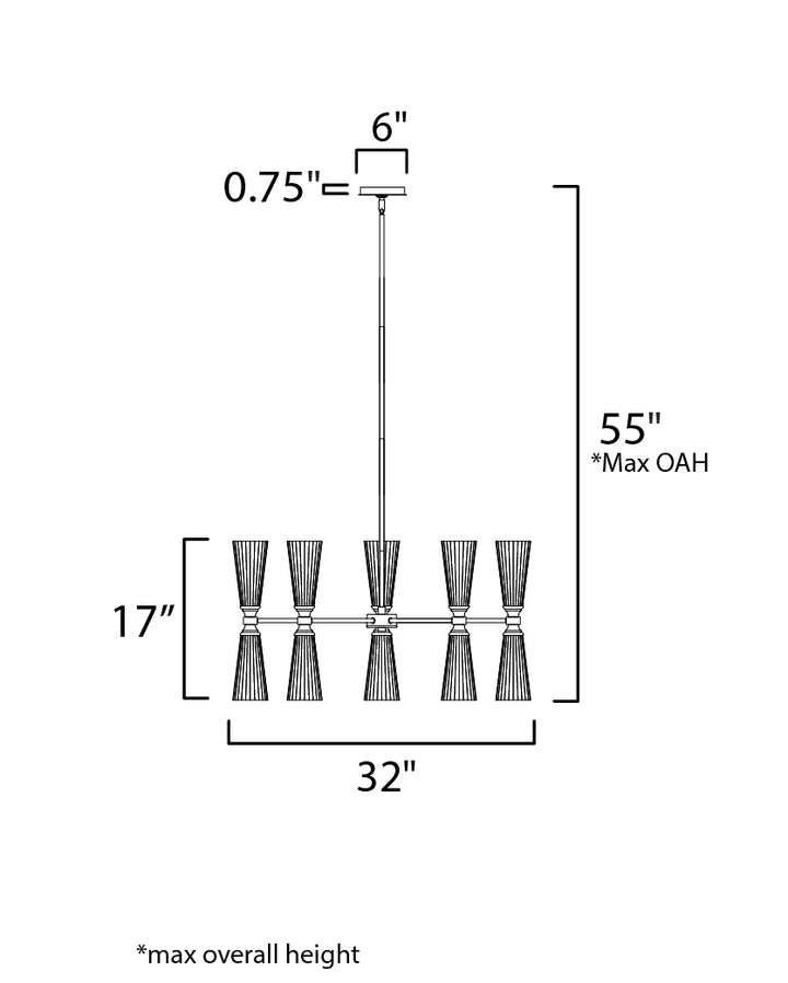 Krevat 10-Light Chandelier dimensions diagram