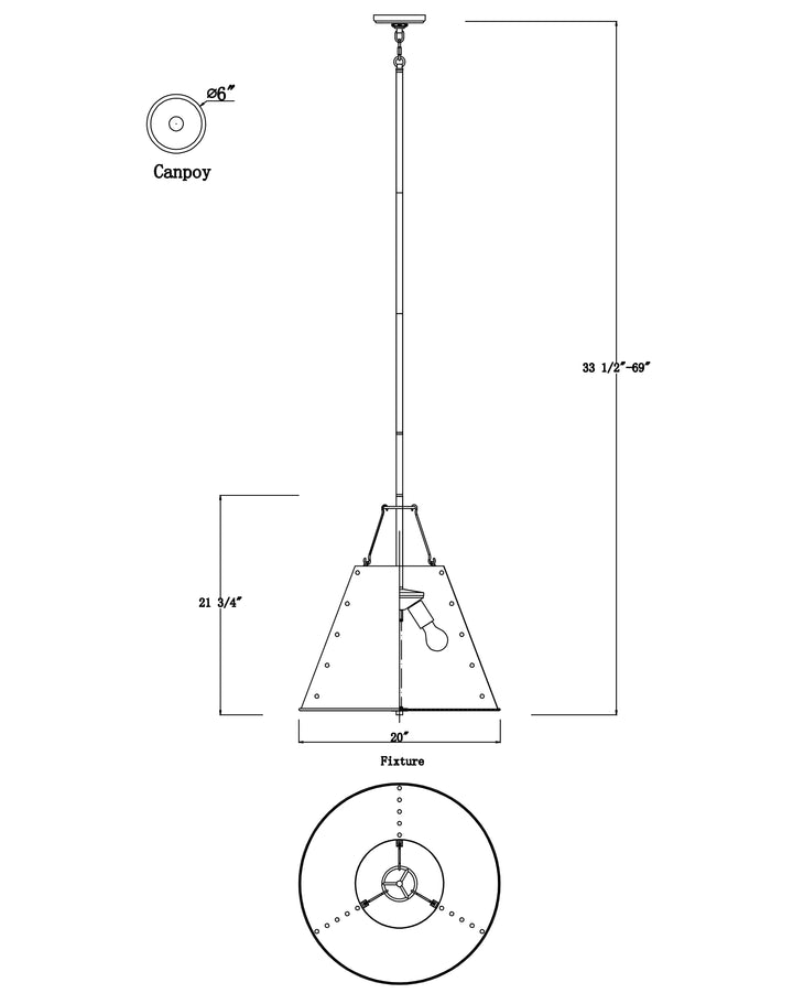 Trestle 3-Light Pendant dimensions diagram