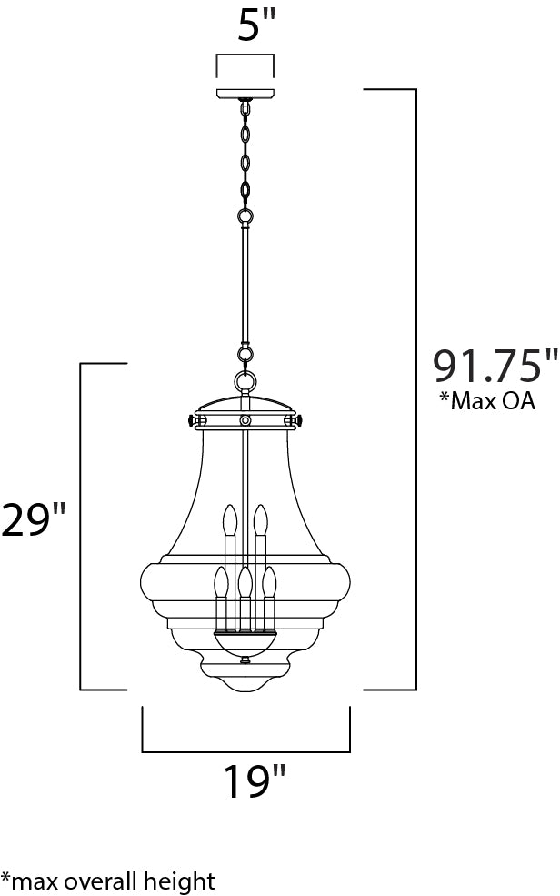Retro 6-Light Pendant dimensions diagram