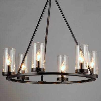 Steel with Clear Cylindrical Glass Shade Chandelier
