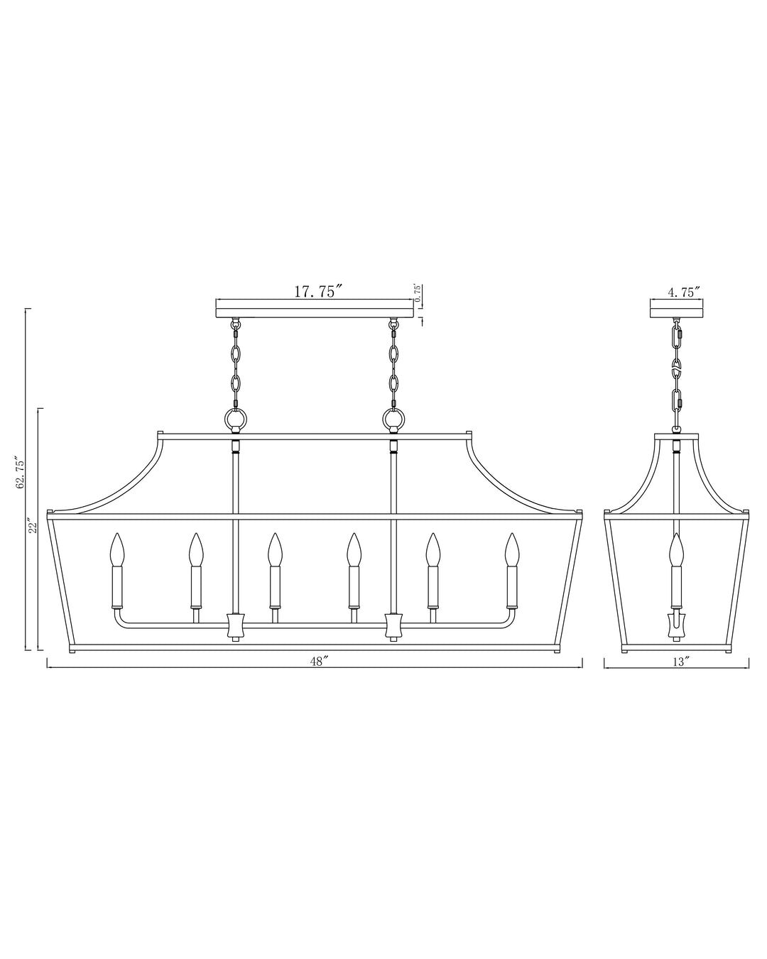 Clifton 6-Light Linear Pendant dimensions diagram