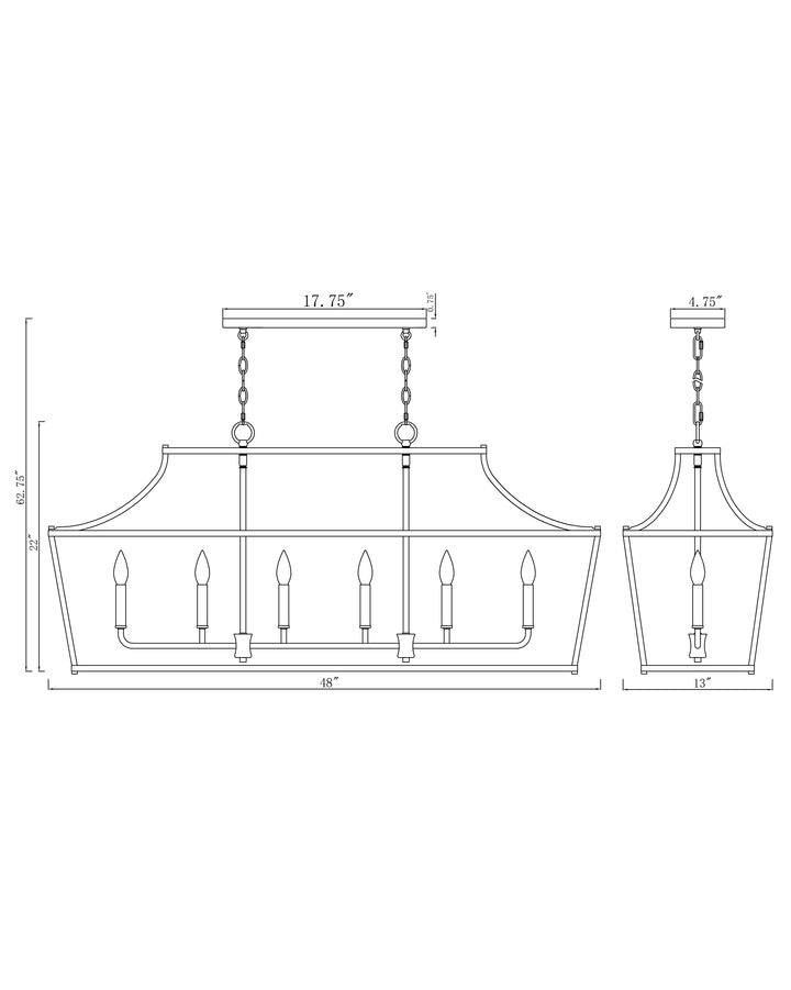 Clifton 6-Light Linear Pendant dimensions diagram
