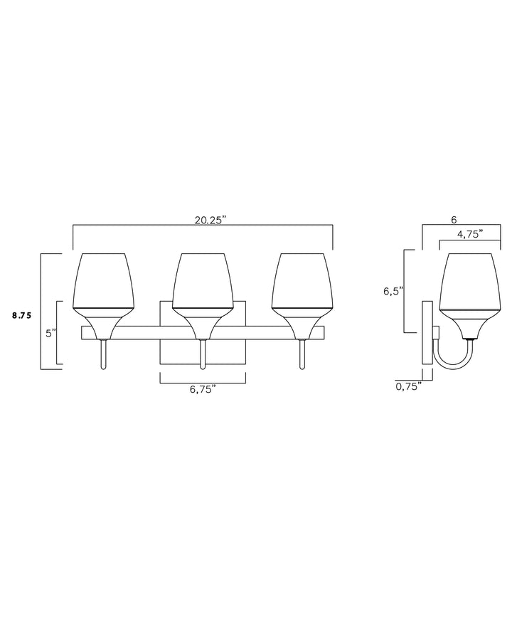 Goblet 3-Light Wall sconce dimensions diagram