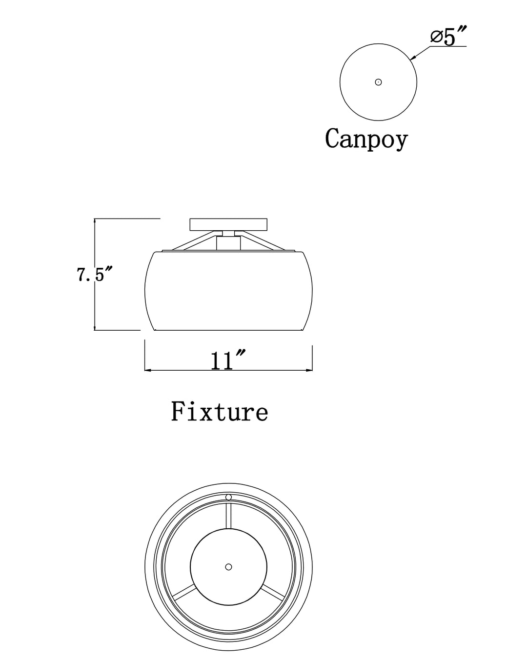 Glazed Flush Mount dimensions diagram