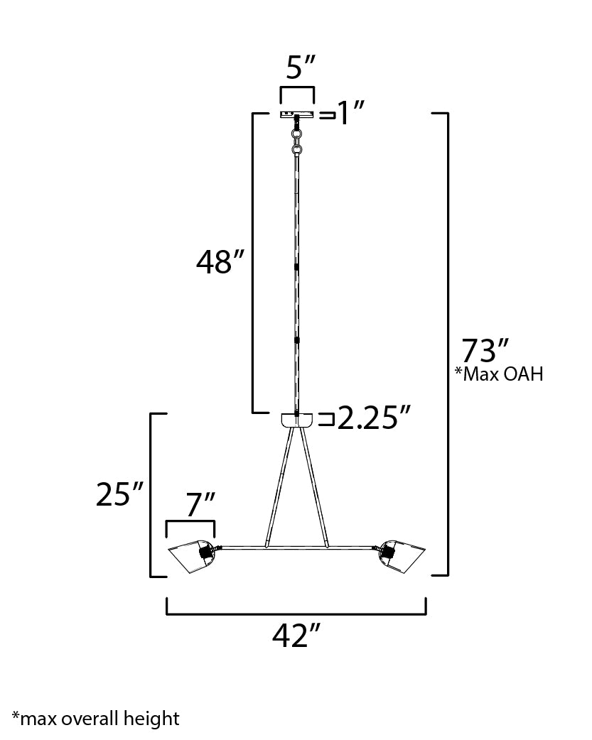 Keppe 2-Light Linear Pendant dimensions diagram
