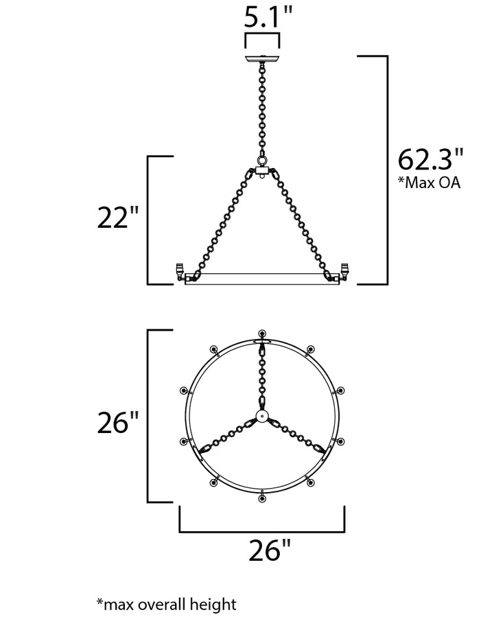 Noble Chandelier dimensions diagram