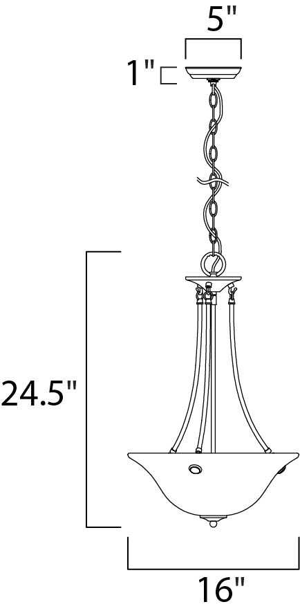 Malaga 3-Light Invert Bowl Pendant dimensions diagram