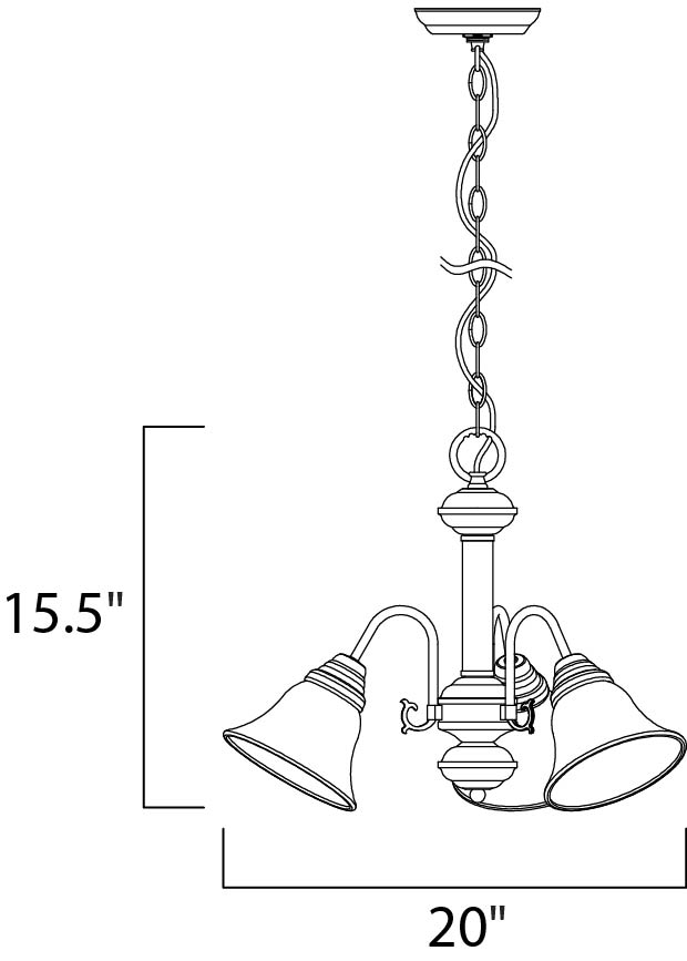 Malaga 3-Light Chandelier dimensions diagram
