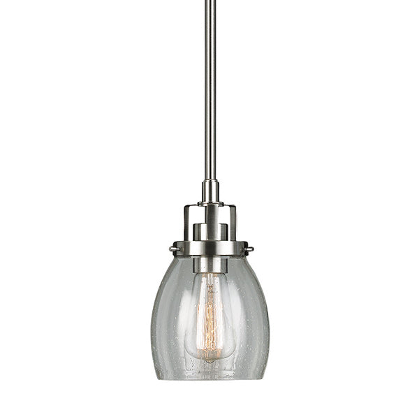 Dayton Pendant in Brushed Chrome with Clear Seeded Glass by Russell