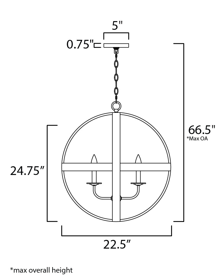 Compass Pendant dimensions diagram