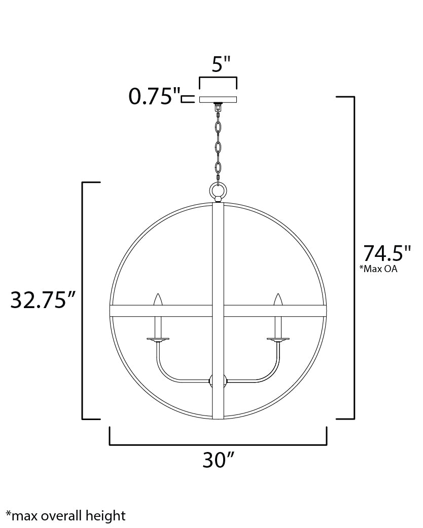 Compass Pendant dimensions diagram