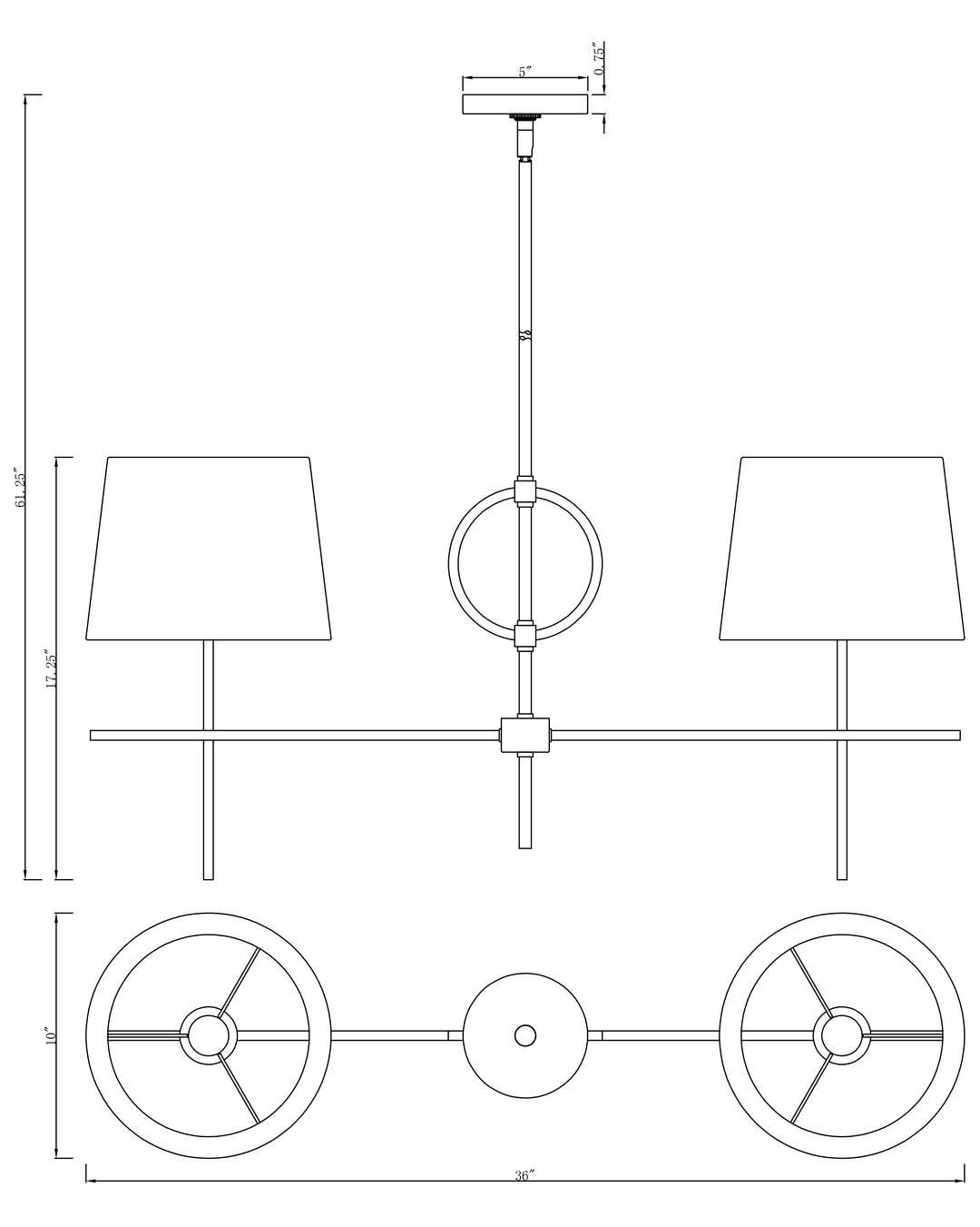 Paoli 2-Light Pendant dimensions diagram