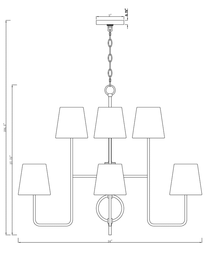 Paoli 8-Light Chandelier dimensions diagram