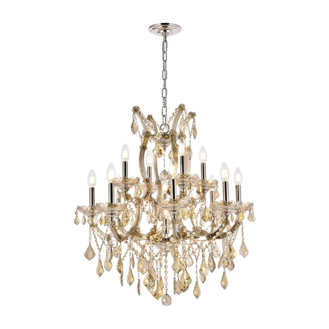 Maria Theresa Crystal Chandelier in Golden Teak & Polished Nickel by Elegant