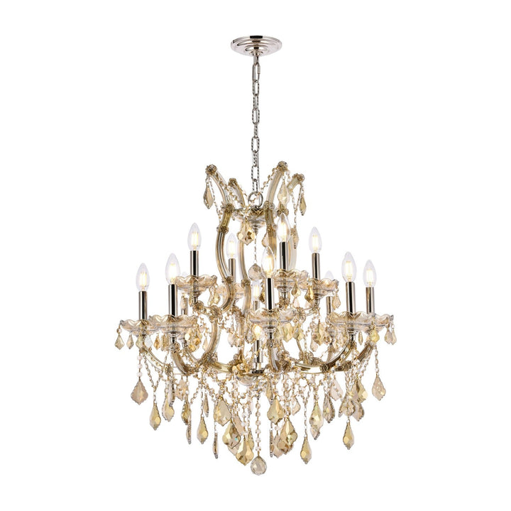 Maria Theresa Crystal Chandelier in Golden Teak & Polished Nickel by Elegant
