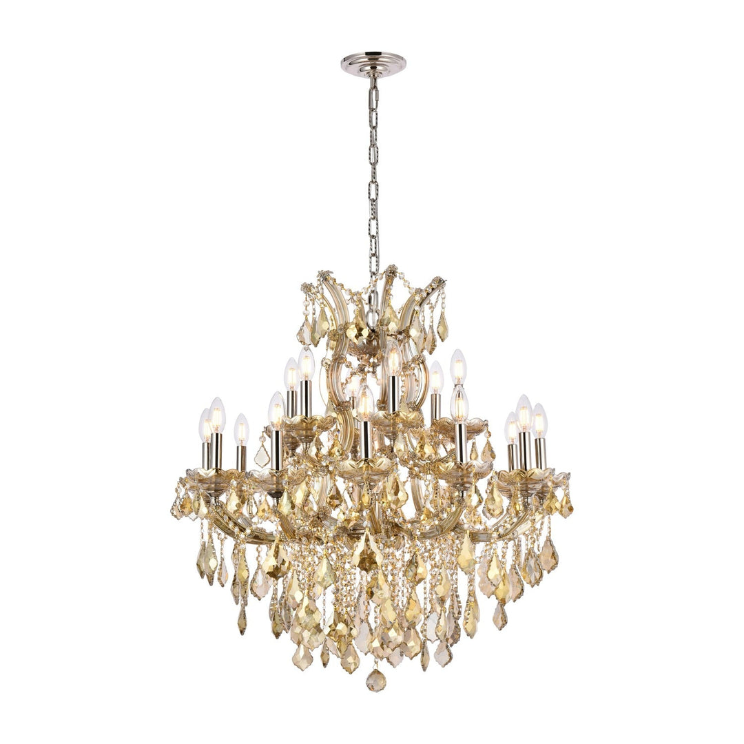 Maria Theresa Crystal Chandelier in Golden Teak & Polished Nickel by Elegant