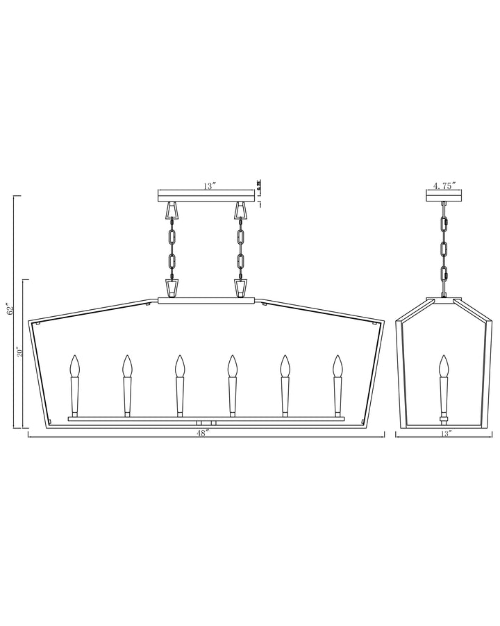 Melrose 6-Light Linear Pendant dimensions diagram