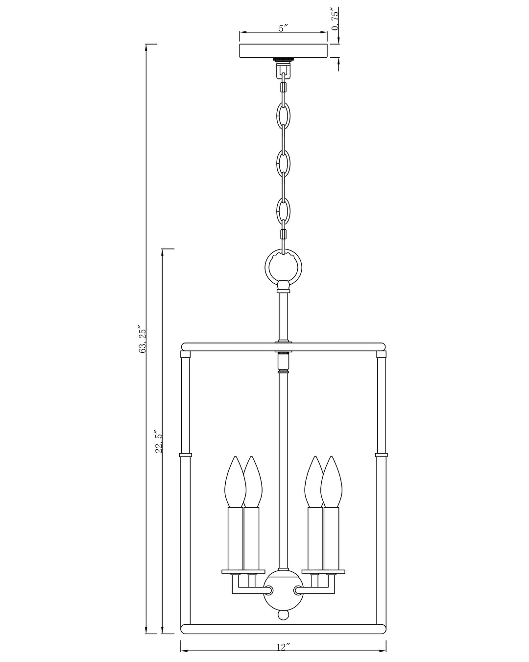 Soho 4-Light Pendant dimensions diagram