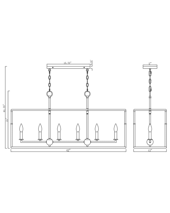 Soho 6-Light Linear Pendant dimensions diagram