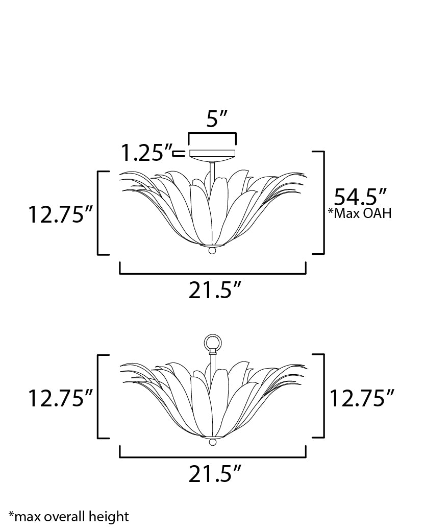 Firenze 3-Light Semi-Flush/Pendant Convertible dimensions diagram