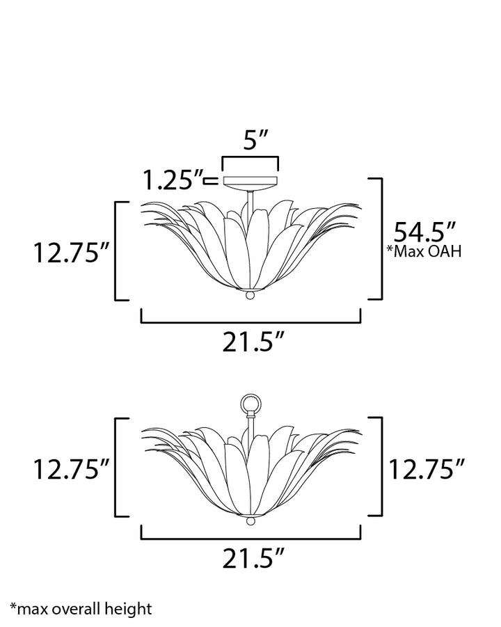 Firenze 3-Light Semi-Flush/Pendant Convertible dimensions diagram