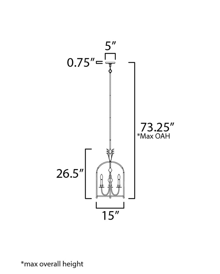 Paloma 3-Light Foyer Pendant dimensions diagram