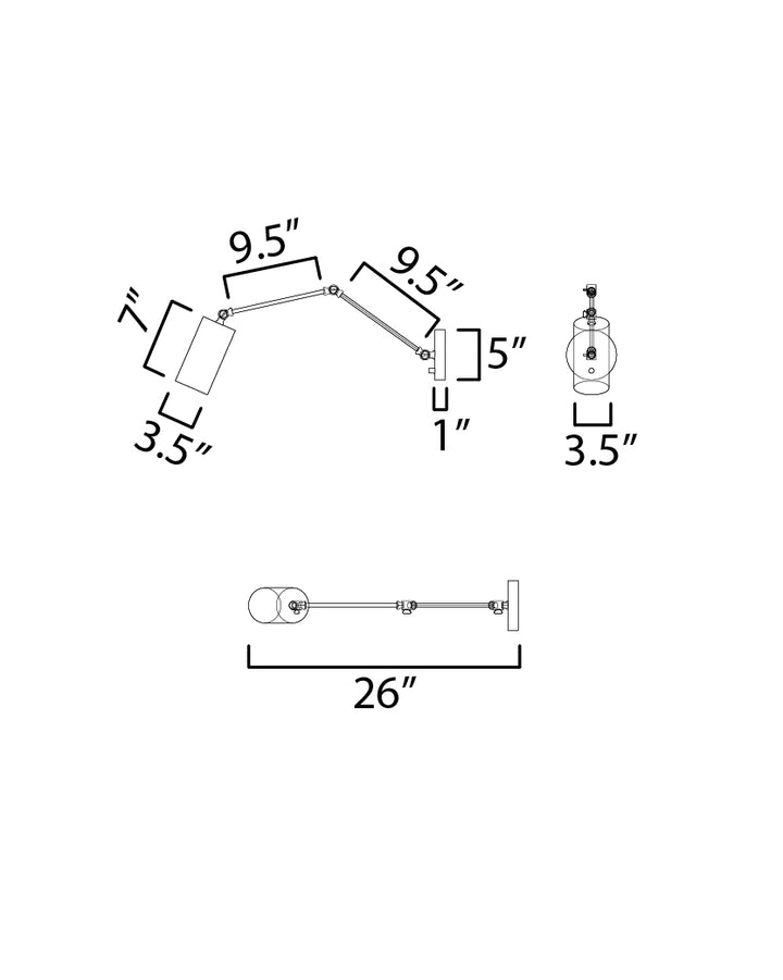 Shaka 1-Light Swing Arm Wall Sconce dimensions diagram