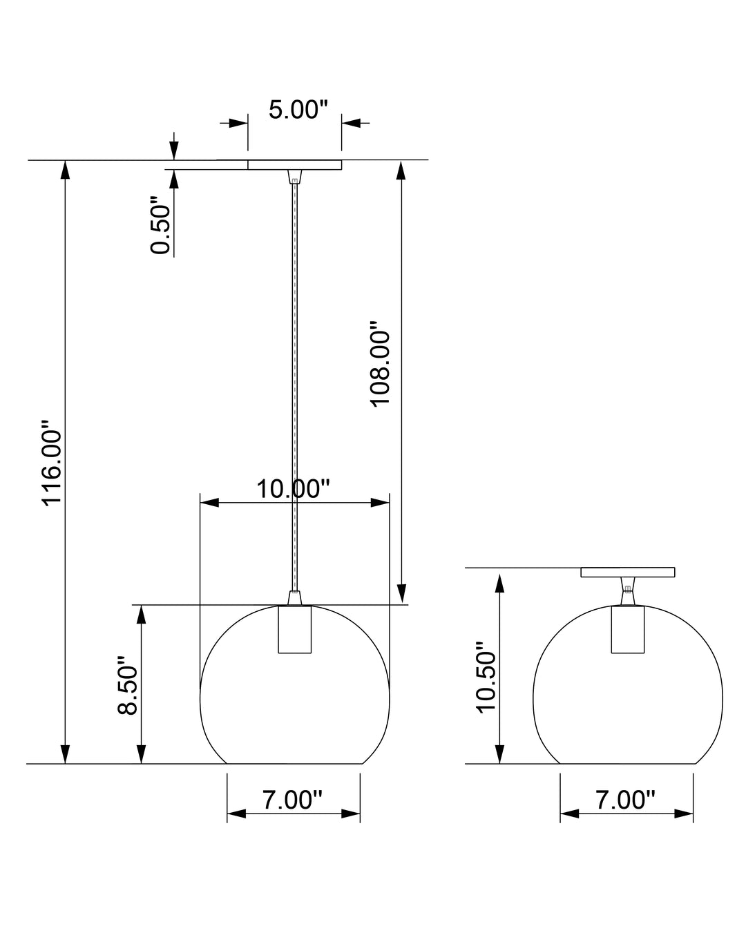 Aurelia Pendant dimensions diagram