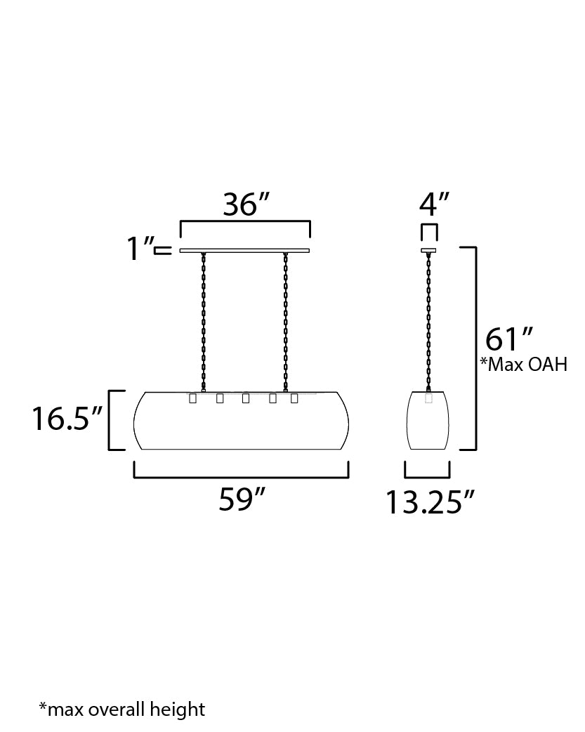 Gilda 5-Light Linear Pendant dimensions diagram