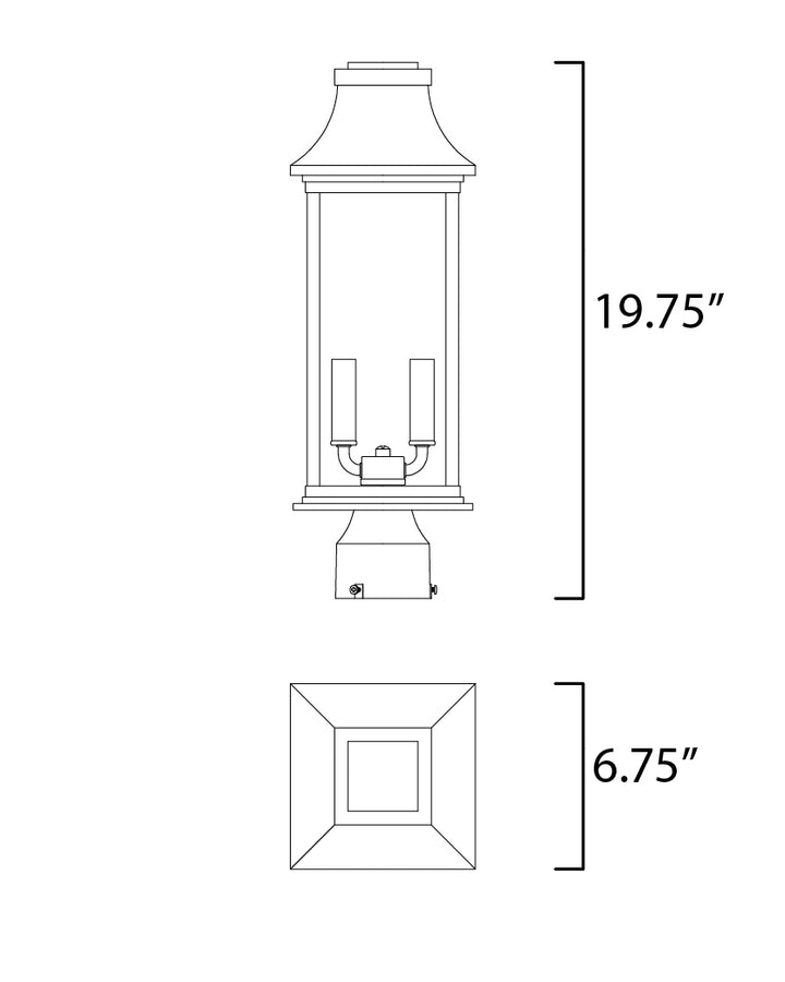 Vicksburg 2-Light Outdoor Post Mount dimensions diagram