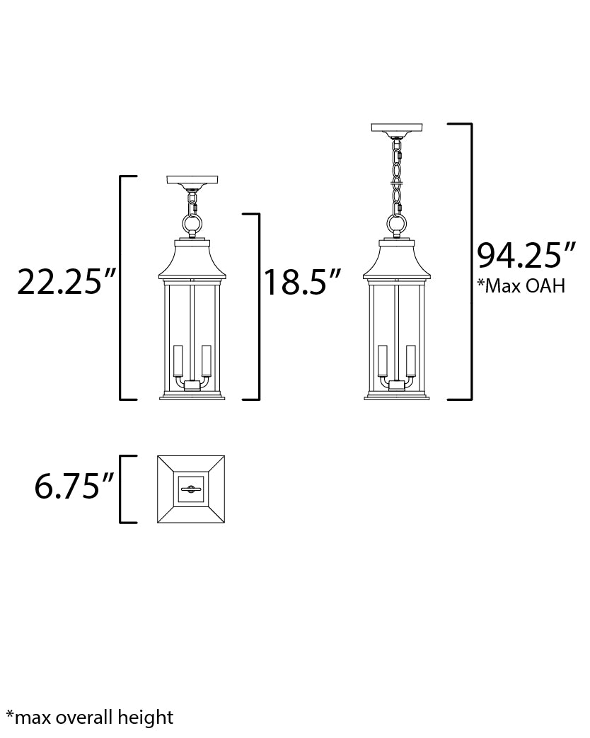 Vicksburg 2-Light Outdoor Hanging Lantern dimensions diagram