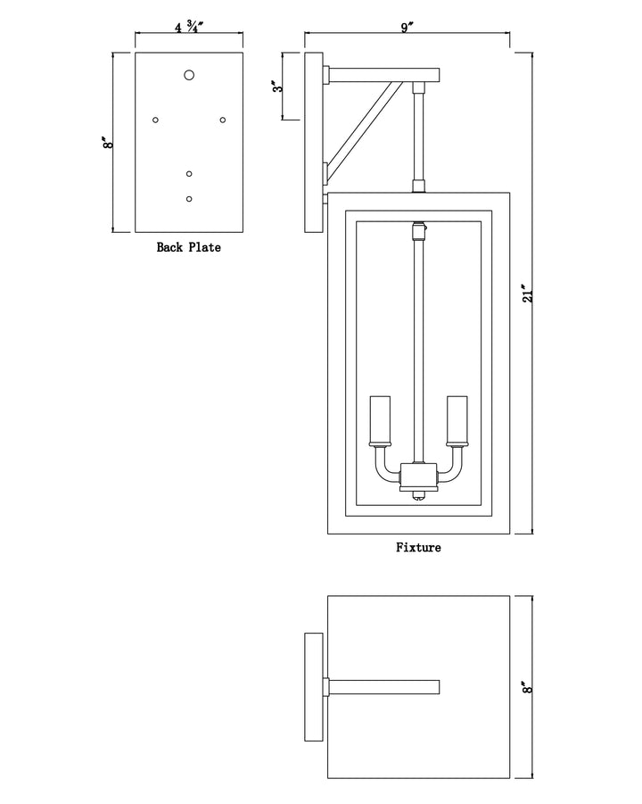Neoclass Outdoor Sconce dimensions diagram