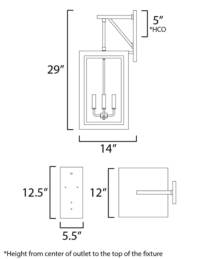 Neoclass 4-Light Outdoor Wall Sconce dimensions diagram