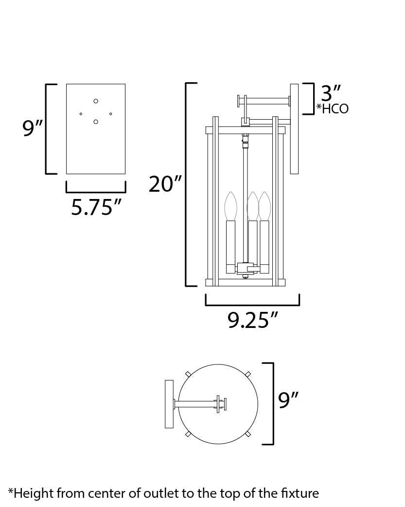 Belfry Wall Sconce dimensions diagram