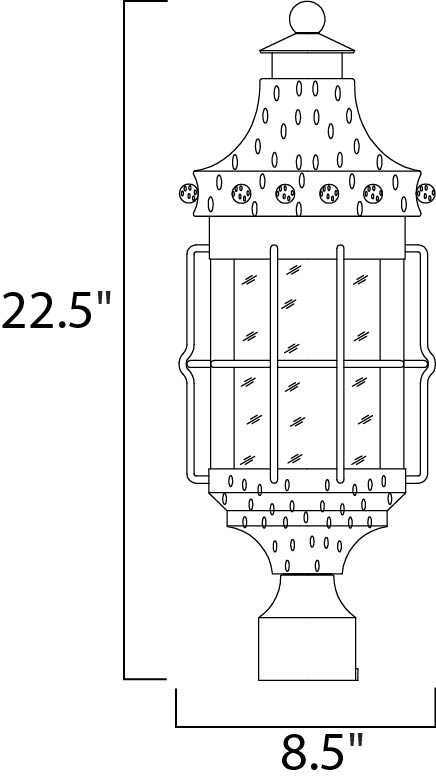 Nantucket 3-Light Outdoor Pole/Post Lantern dimensions diagram