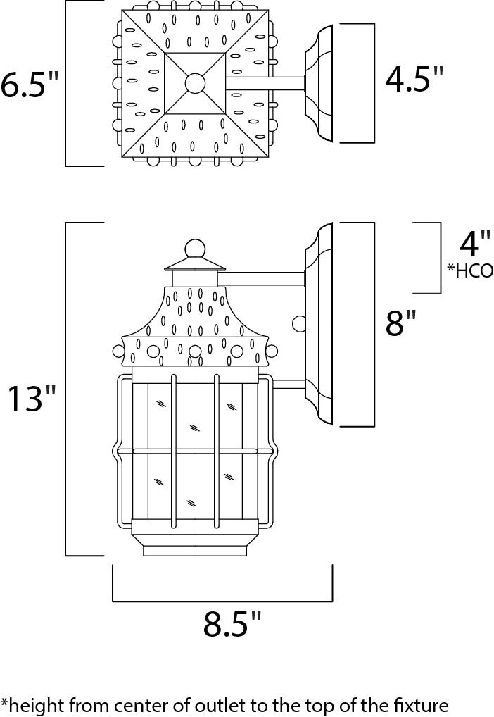 Nantucket 1-Light Outdoor Wall Lantern dimensions diagram