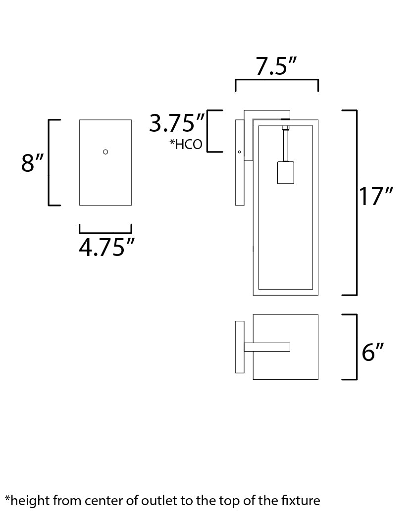 Catalina 1-Light Medium Outdoor Wall Sconce dimensions diagram