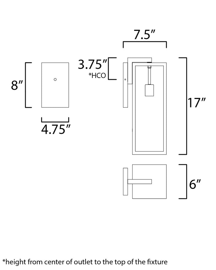 Catalina 1-Light Medium Outdoor Wall Sconce dimensions diagram