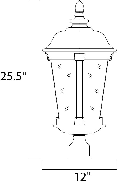 Dover Cast 3-Light Outdoor Pole/Post Lantern dimensions diagram